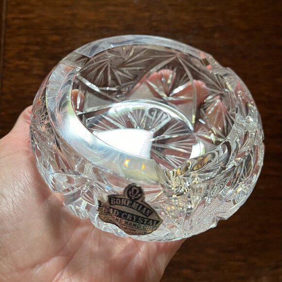 VTG Bohemian Czech Hand Cut Crystal Ashtray Star Design Heavy 8 Point Star 60s - Picture 2 of 8